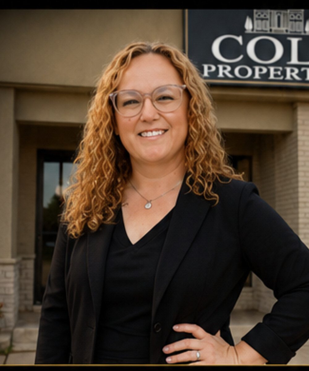 Brittany Richards in professional attire outside the Cole Properties office in Altus, Oklahoma